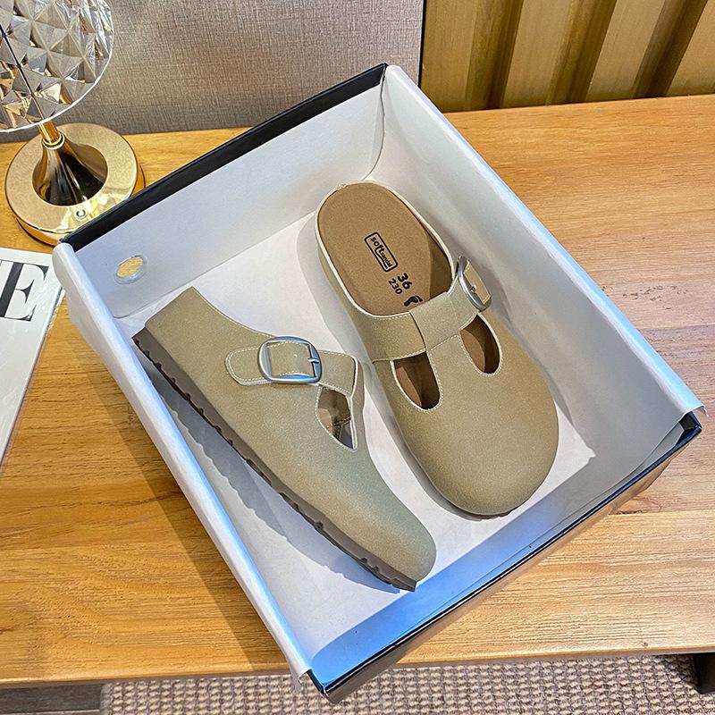 Yixinda small milk bag~ inner height increase retro buckle bag head Mary Jane slippers women's half drag