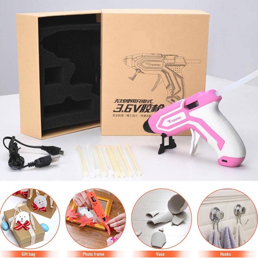 Cordless Hot Melt Glue Gun Child Hand Crafts Home DIY Repair 10Pcs 7mm Glue Stick Wireless Glue Gun 3.6V 2000mAh 30 Min Use Time