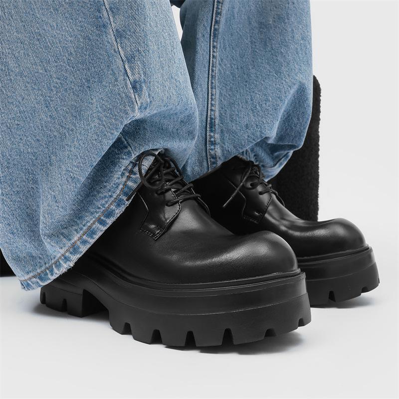 Leather Shoes Men's Business Dress Big Head High Sense British Style Thick Sole Height Wedding Groom Derby Shoes G035-J