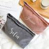 Customized Text Embroidered Corduroy Makeup Bag with Zipper Functional Flat Tool Pouch Custom Washroom Bags Birthday Gift