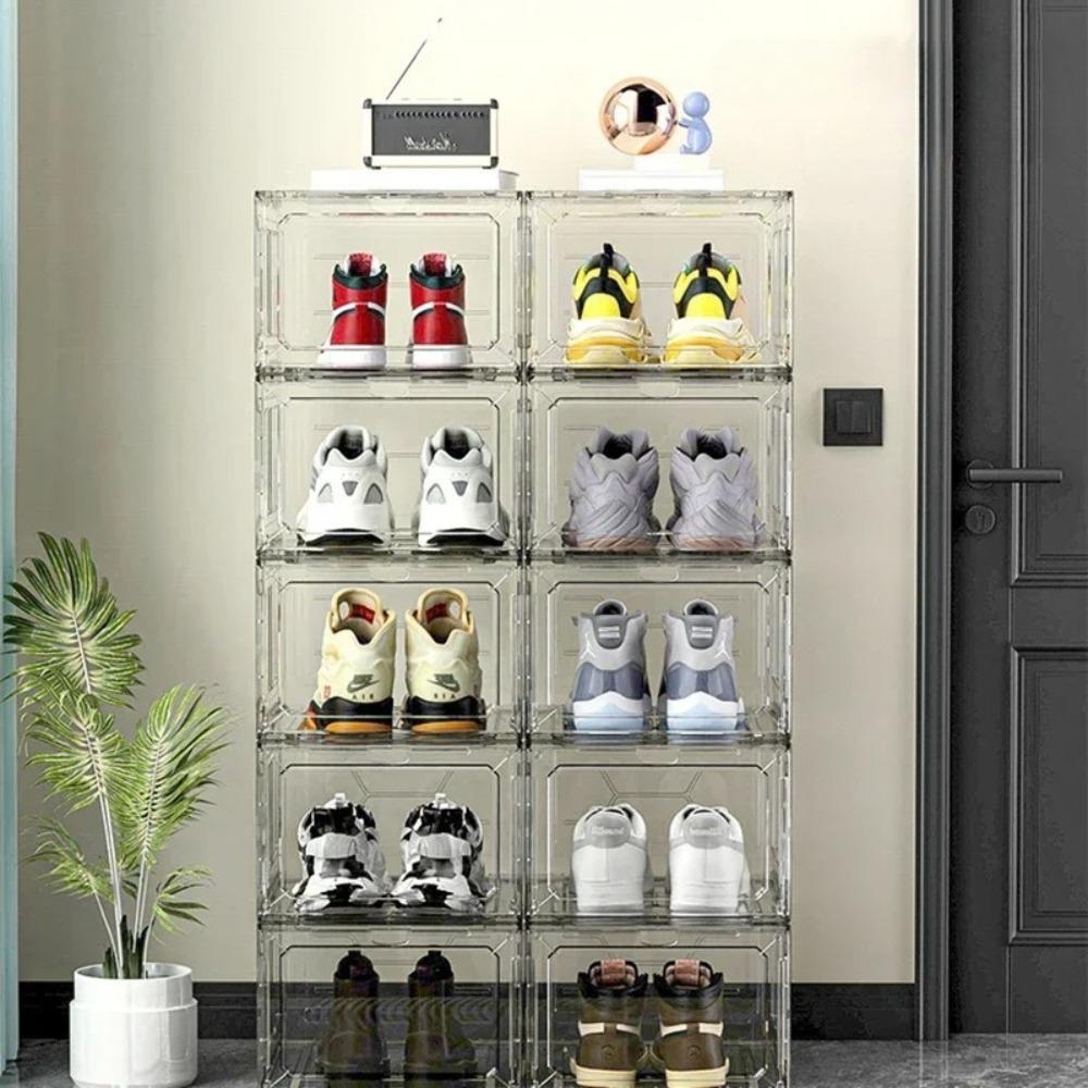 Foldable Shoe Organizer Box Magnetic Suction Storage Holder Dustproof Sneaker Storage Box Space-saving Combination Shoe Cabinet