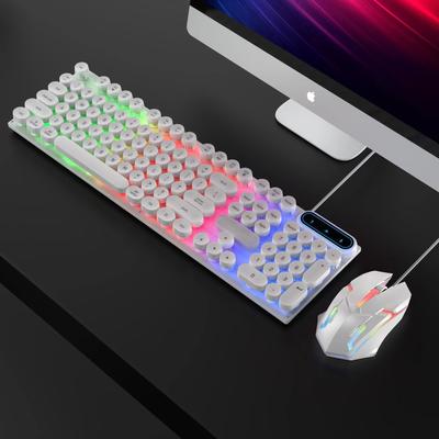 D500 Punk Kabelgebundene USB Hintergrundbeleuchtete Gaming-Tastatur und Maus Set Schwarz und Weiß Rundes Tasten-Design für Gamer Stilvolles Tastatur- und Maus-Set