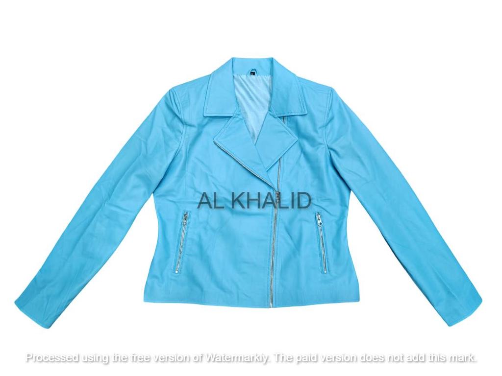 AL KHALID New Motorcycle Biker Stylish Blue Women's Handmade Real Lambskin Leather Jacket