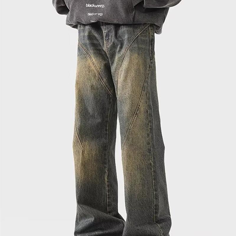 Jeans Men's Loose Straight Wide Legs American High Street Vibe Pants Trendy Brand Ruffian Handsome Trousers Washed and Wear-resistant