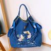 Japanese Style Handmade Waterproof Nylon Canvas Bag with Embroidered Patterns, Large Capacity