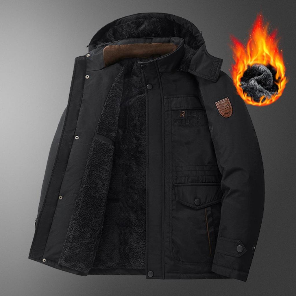 Herren Winterjacke mit Kapuze, dicker Parka-Mantel mit Fleece-Futter und mehreren Taschen