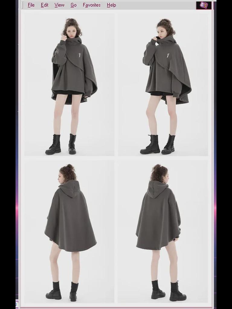 Men's Embroidered Functional Sweatshirt Cape - Spring/Autumn Loose Fit