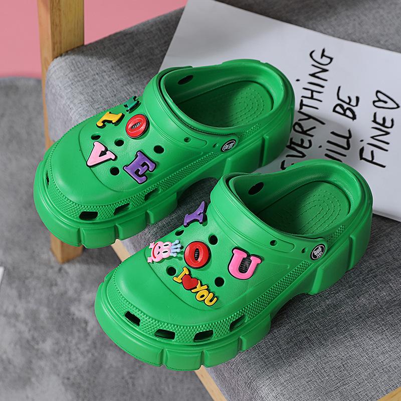 2025 large size heightening hole shoes women wear sandals platform fashion bag head slippers high heels beach wading shoes