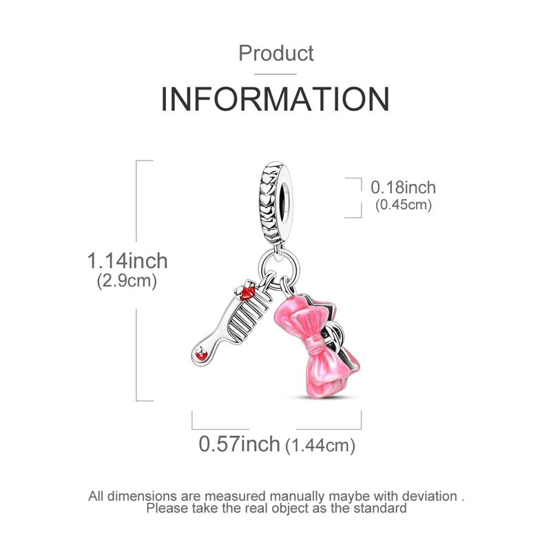 New 925 Sterling Silver Pink Series Scissors Dancing Skirt Buttons Pendant Love Beads Bags Charms Fit Bracelets DIY Jewelry Gift