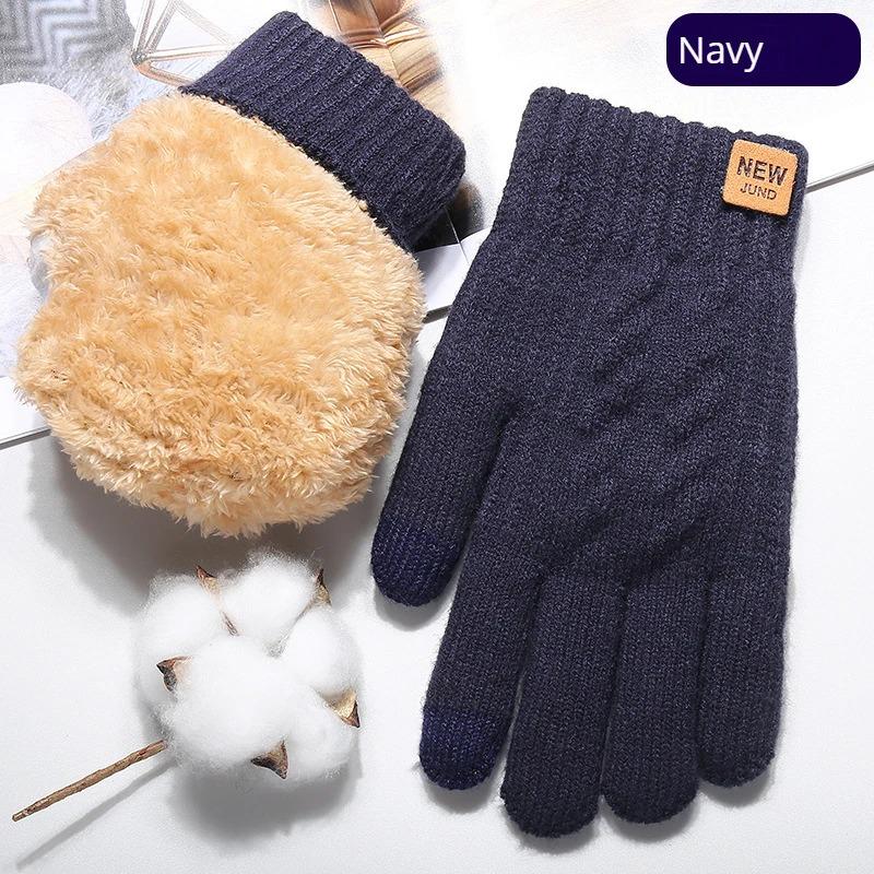 Botvotee Wholesale Fleece Lined Fashion Warm Black Cable Knitted Winter Touch Screen Gloves for Women Men