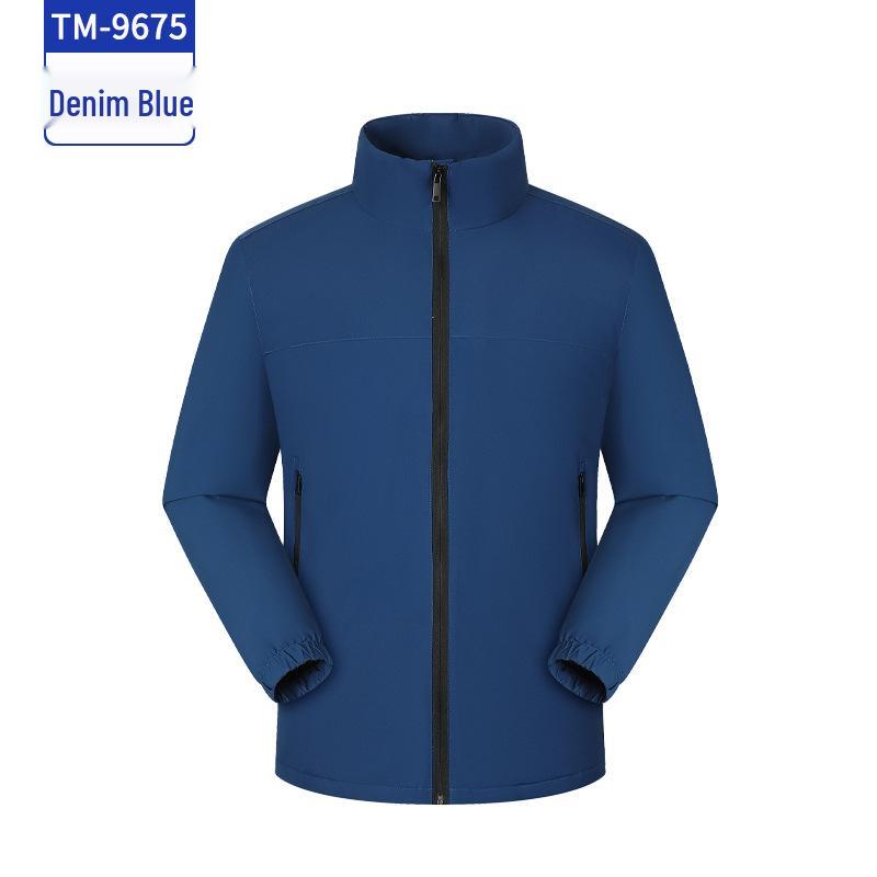 Stand Collar Down Jacket: Custom Embroidered Workwear Windbreaker for Autumn/Winter - Solid Color Block Design