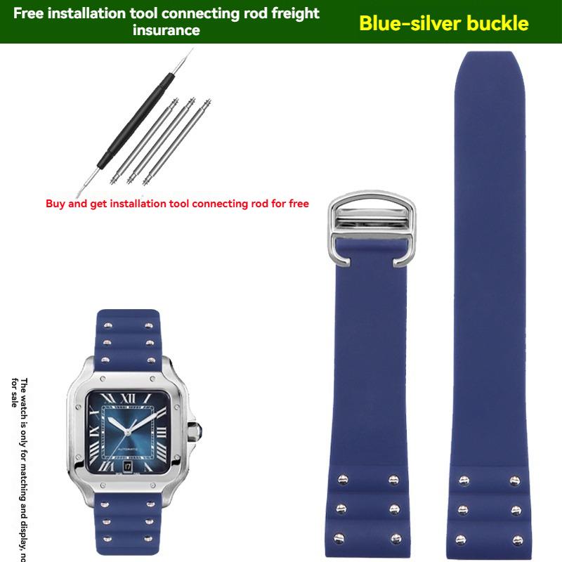 Compatible with Cartier Santos Men's Original Rubber/Silicone Watch Strap 21mm for Santos de Cartier series