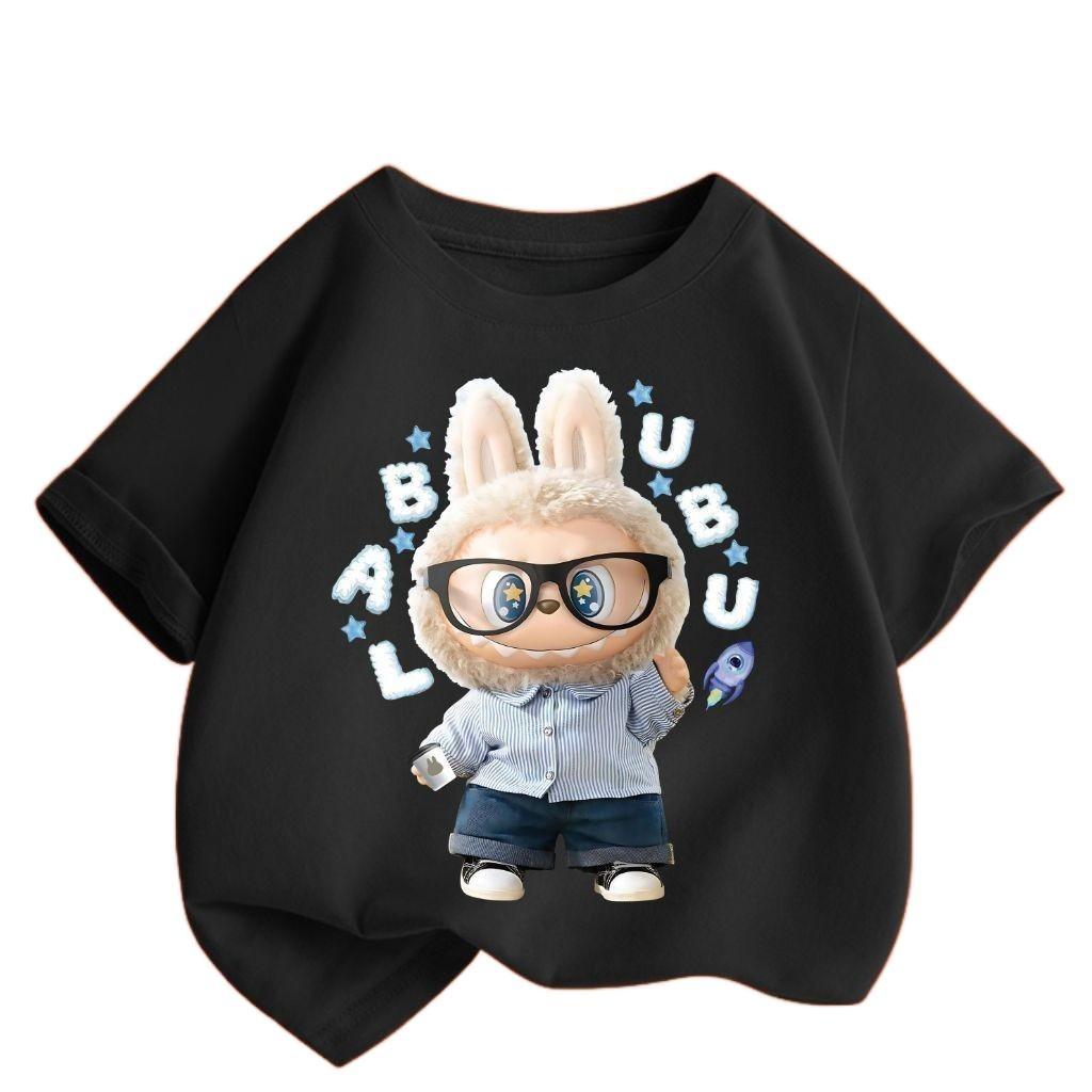 

Labubu Cute Printed Children s Round Neck Short Sleeve, Fashionable and Versatile Cartoon Pattern Girls Summer T-shirt 100