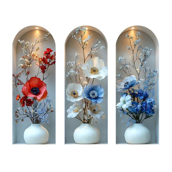 Autocolant de perete vază 3D Vază Perete și Lipire Decal amovibil Decojire PVC Artă de perete cu flori