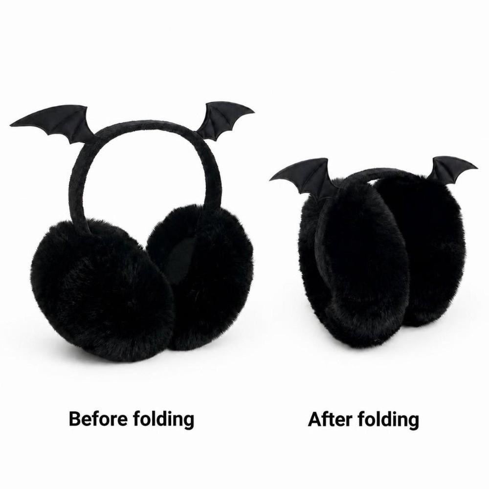 Gothic Foldable Plush Earmuffs Devil Horn Thermal Earmuffs Faux Fur Ear Warmers  Winter Outdoor Use