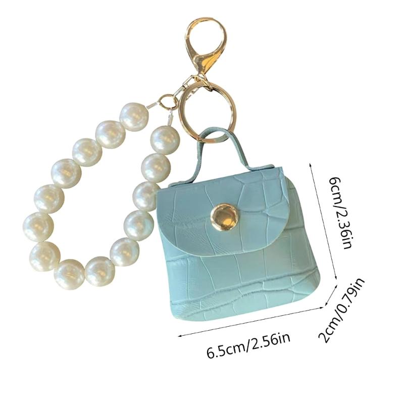 Elegant Pearls Bag Pendant Keychain Decoration Hand Making Earphone Storage Accessory Keys Jewelry Mini Leathers Bags