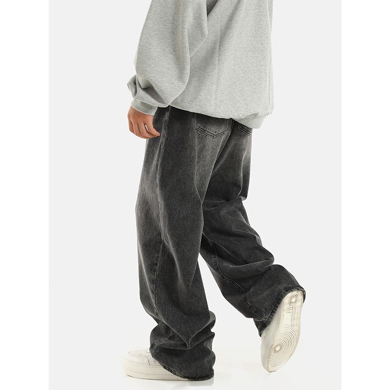 Herren Retro Schwarz-Grau Weit geschnittene Fließende Jeans: Lockerer gerader High-Street-Stil