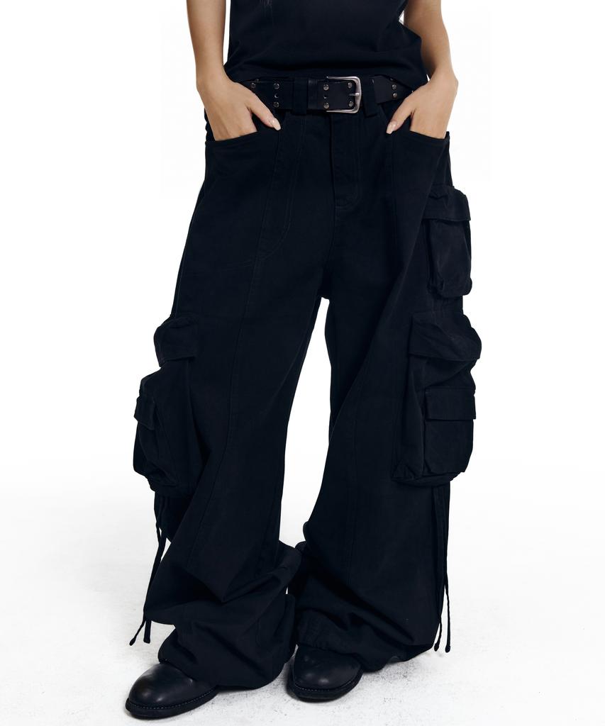 AAKAM Heavy Cargo Shirring Pants (Black)