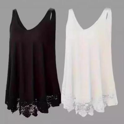 Women's Lace Stitching Sleeveless Vest Top for Cross-Border Trade, Holidays, and Leisure In Solid Colors