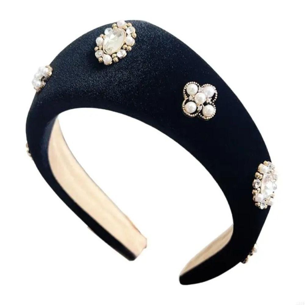 Baroque Crown Hair Hoop Elegant Vintage Hair Accessories Simple Rhinestone Pearls Hairband Party