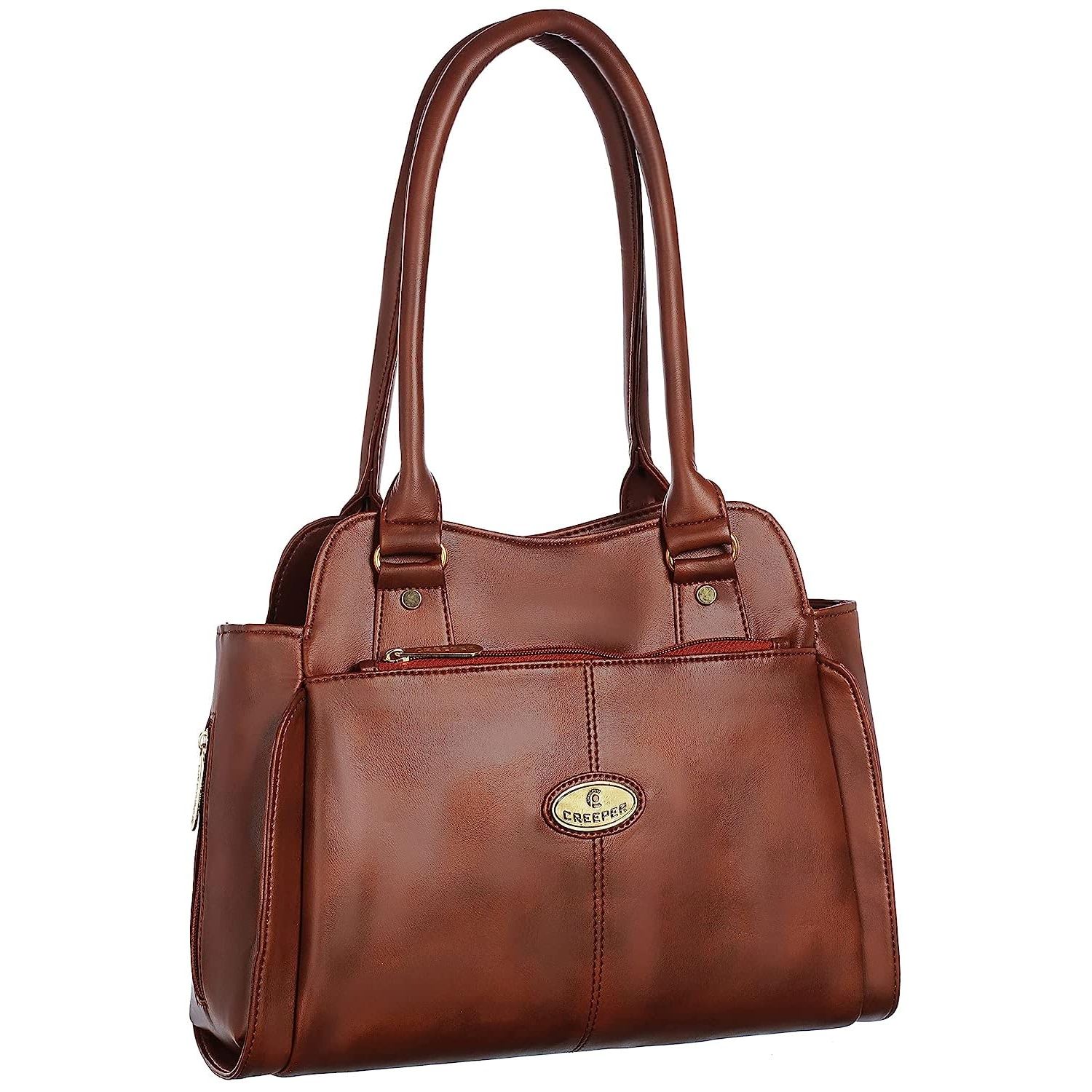 Женская кожаная сумка через плечо большой вместимости с верхней ручкой и множеством — фото 2