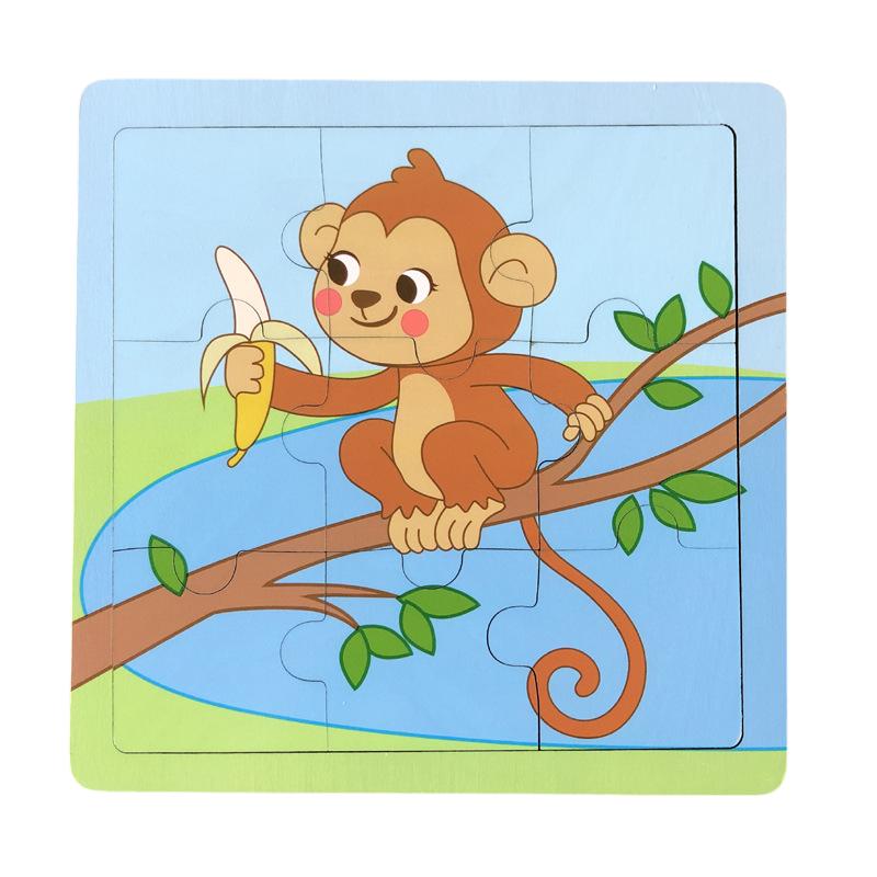 Neues 9-teiliges Holzpuzzle-Spielzeug Pädagogisches kognitives Lernen für Kleinkinder Zeichentricktiere Fahrzeuge Kleinkind-Brett Kindergeschenk