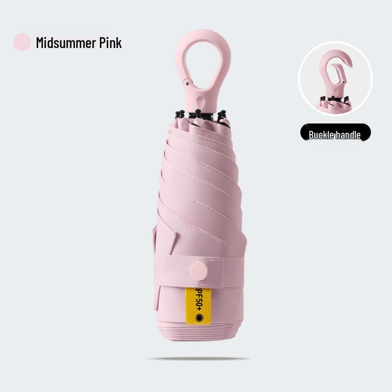 New Macaron Color Five-Fold Ultra-Light Sun Protection Compact Mini Umbrella with Buckle Handle
