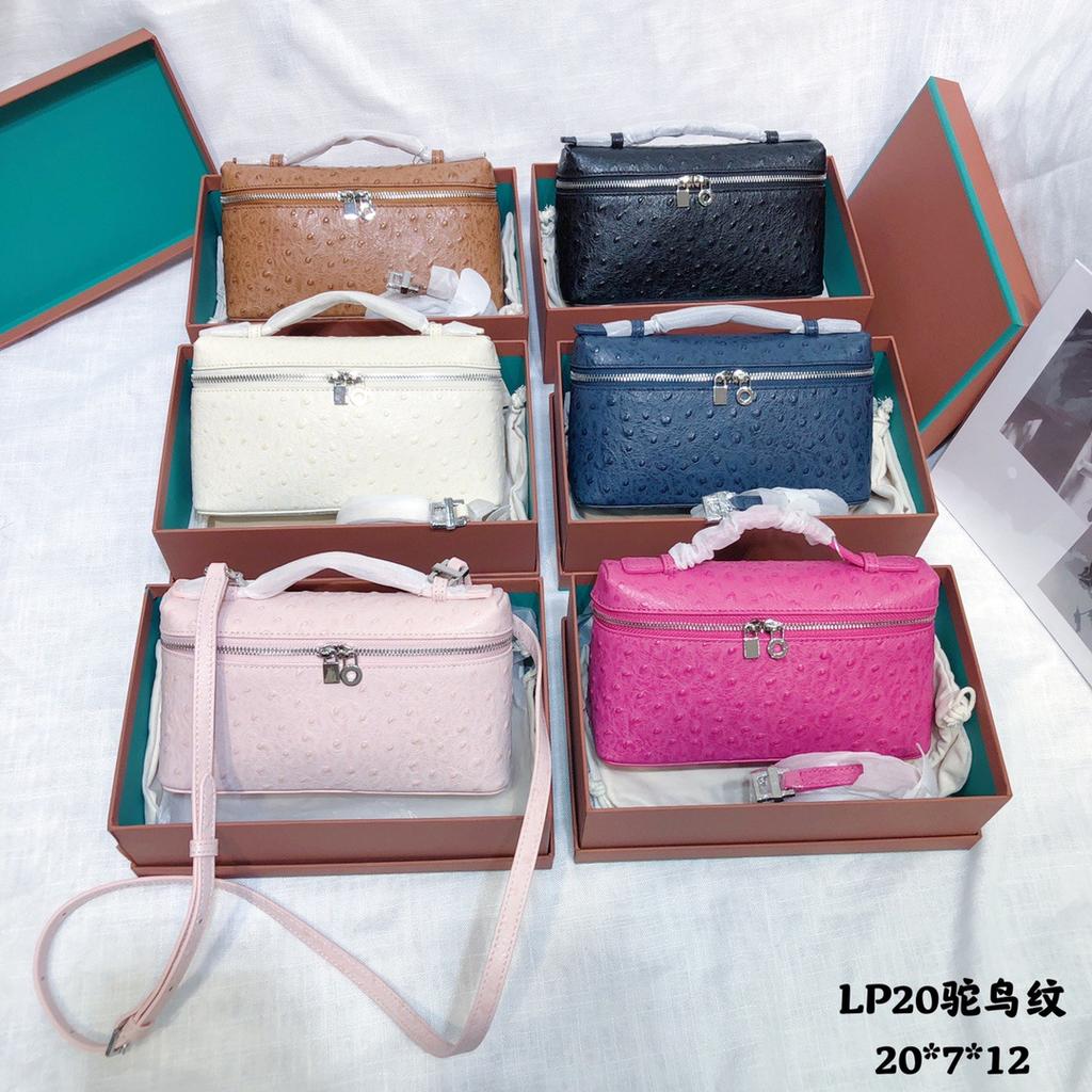 Top layer cowhide L19 ostrich pattern lunch box bag gigi same leather women's bag handbag simple shoulder crossbody bag