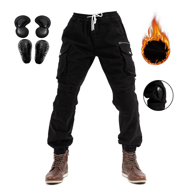 

Мужские зимние ветрозащитные мотоциклетные флисовые брюки для езды - Облегающего кроя, гоночные джоггеры с защитой от падений. XXL чёрный