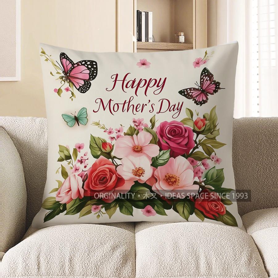 

Home Decor Love You Mom Tulips & Butterflies Pillow Pattern Cushion Cover Suitable For Sofa Bedroom Car Pillow Cover 40x40cm