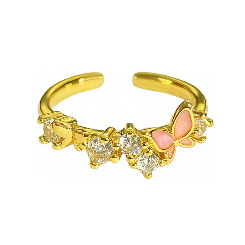 Hongkong-Stil Süßes und Kühles Temperament Mikro-Inlay Zirkon Schmetterling Persönlichkeit Öffnungsring Damen Super Fee Nische Leichter Luxus Index