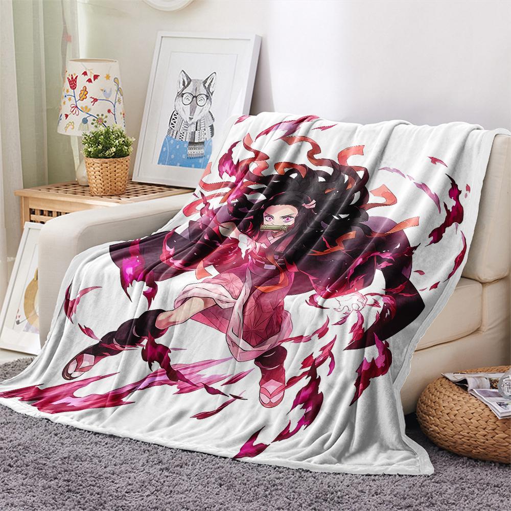 1PC Demon Slayer Print Flannel Blanket, High quality All Seasons, Home Decor, Warmth and Comfort, Perfect for Christmas Gifts