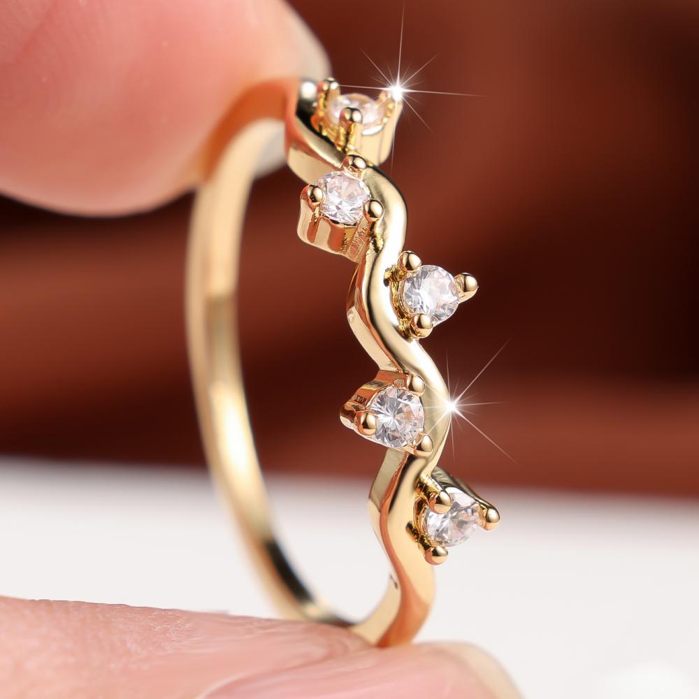 Charming Three Colors Available Wave Zircon Band Ring for Women Daily Wear and Party