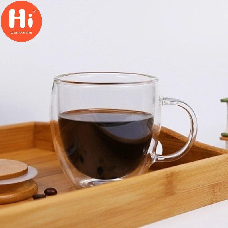 Hi Double Wall Glass Tea Cup Heat Resistant Coffee Milk Mug Transparent Water Drinking Cup