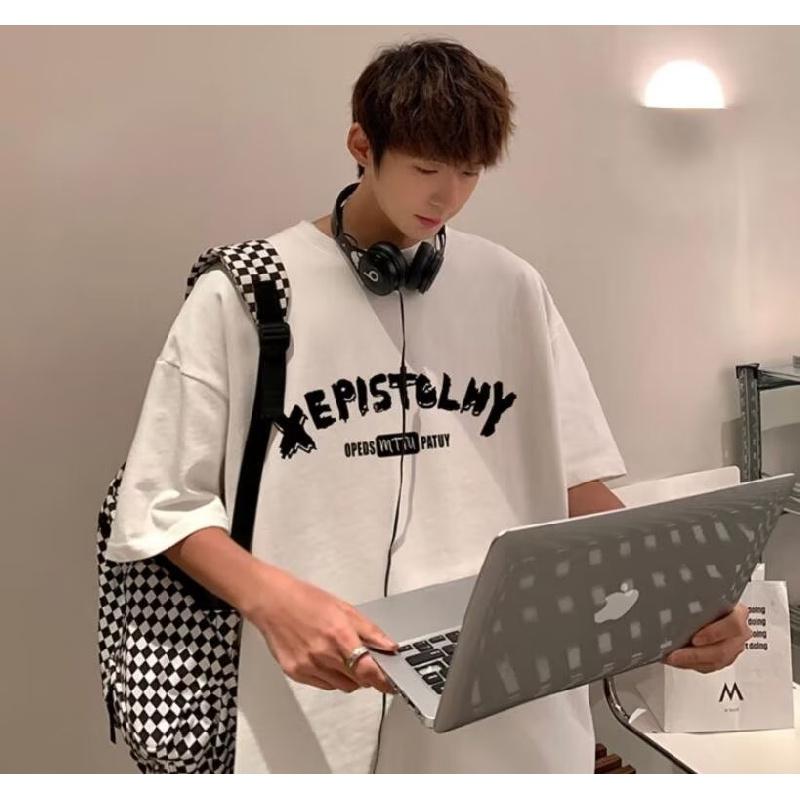 Pánská trička Letter Graphic Print Trička módní značky pro muže oversize trička Muži Oblečení Neformální Tričko Muž Letní Korejský Retro