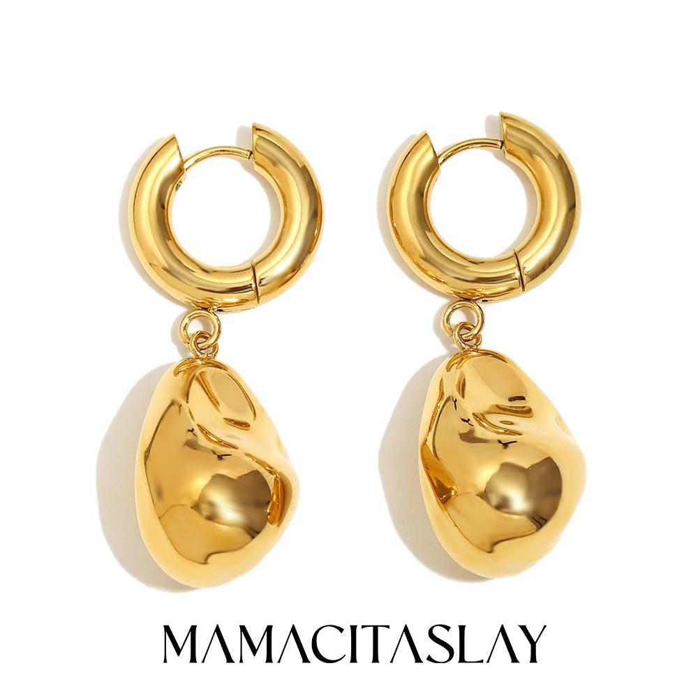 

MamacitaSlay Unique Stainless Steel Double Color Irregular Pendant Hoop Earrings Women s Charm Waterproof Jewelry Creative Gift золотий