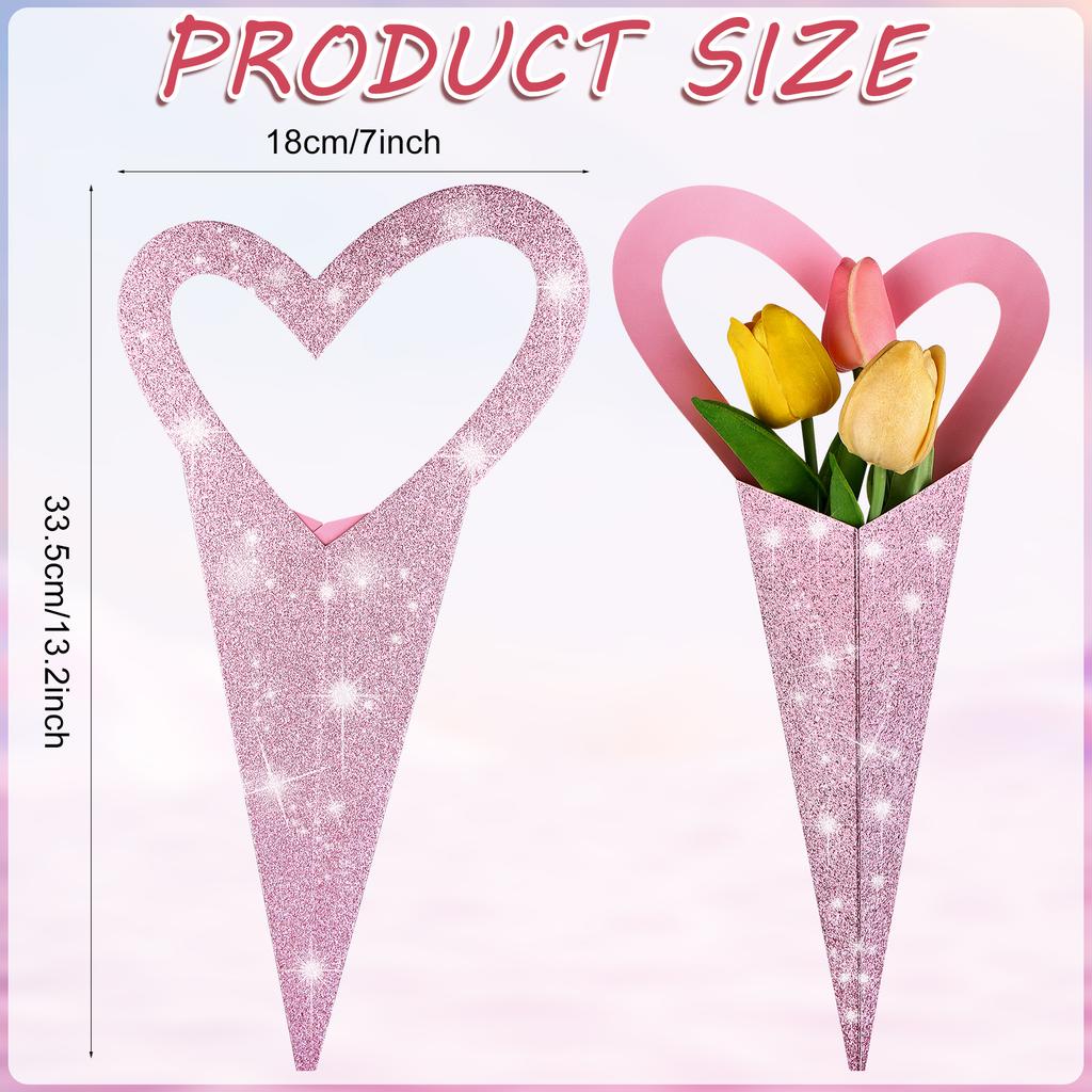 60 Peças Embalagens para Flores Coração de Dia dos Namorados Flor Única 18,3 X 3,9 Polegadas Papel de Embrulho para Buquê de Flores Caixas Coração Para Flores Coração de Amor F