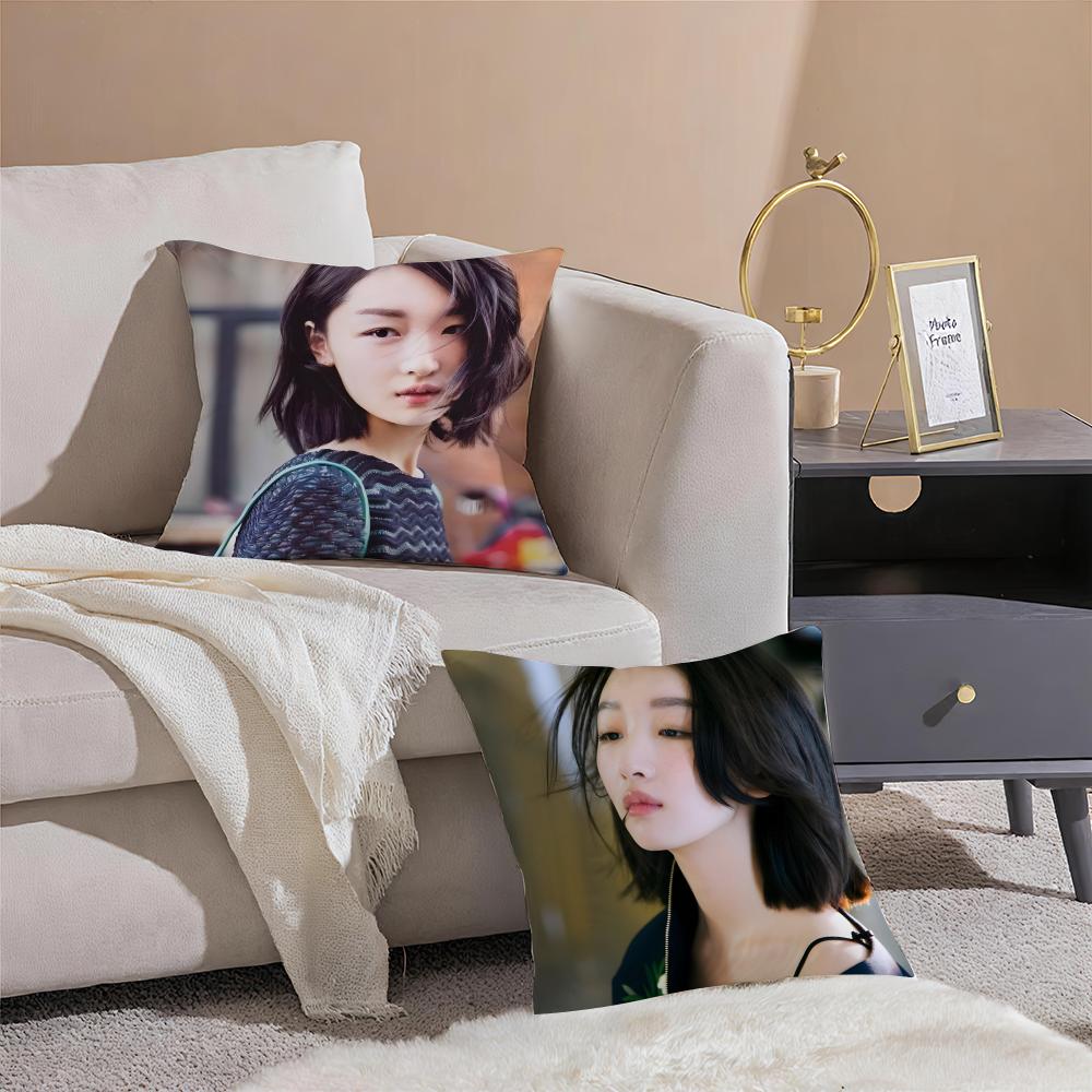 Fashion Elegant Chinese Actress ZZhou Dongyu Cushion Cover Pillowcase Short Plush Invisible Zipper Room Sofa Cushion Cover