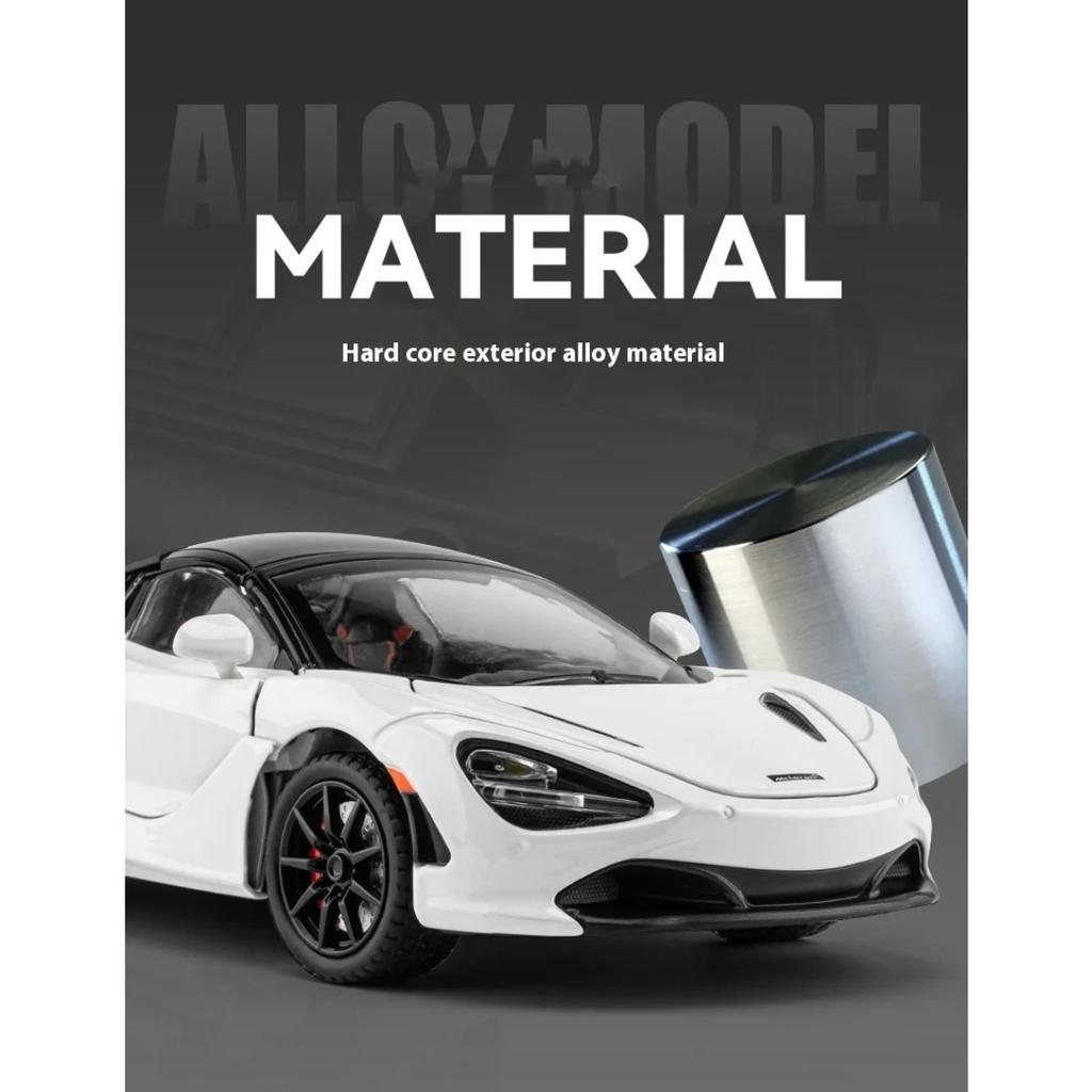 1/24 Mclaren 720S Alloy Sports Car Model with Four Wheels and Shock Absorption Function, Suitable As A Holiday Gift for Children