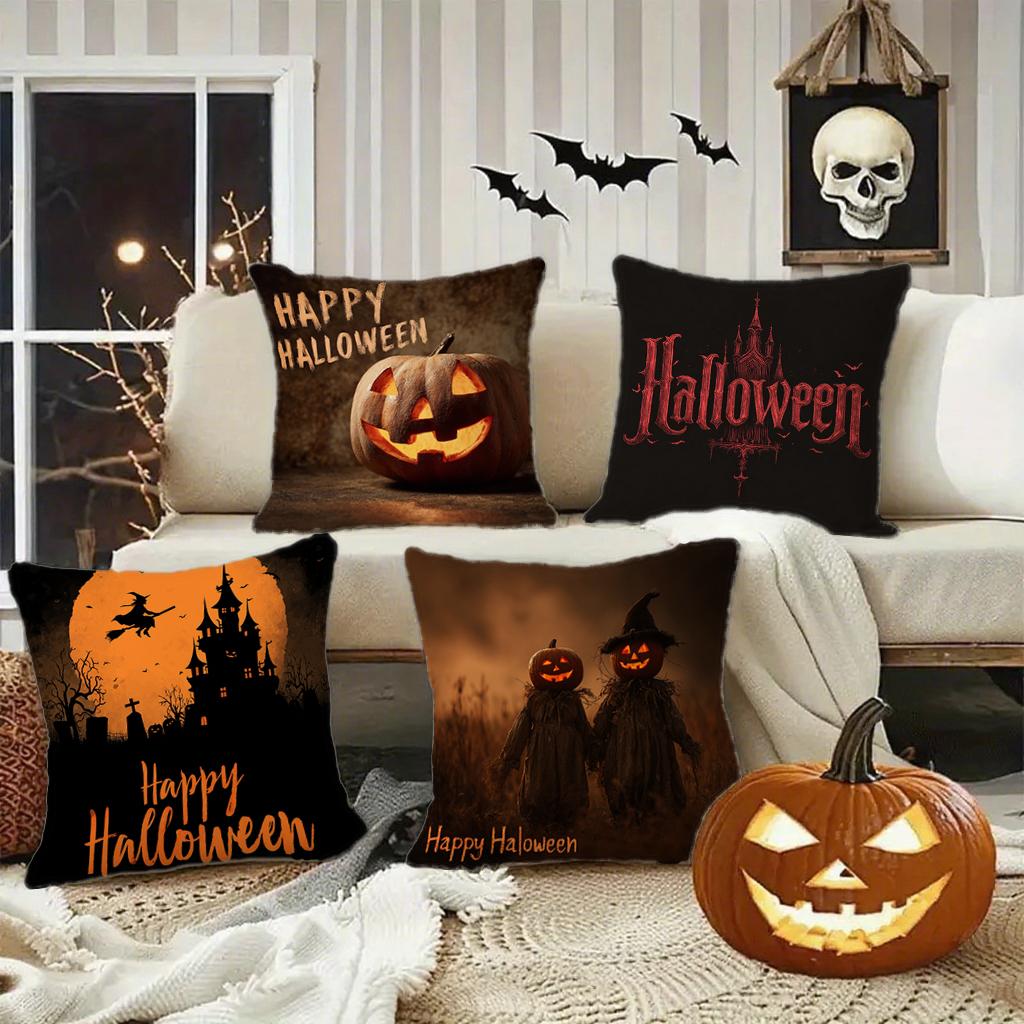 Halloween Pumpkins & Witch PillowcaseSuitable for Sofa Car Bedroom Decorative Cushion Cover Pillow Cover