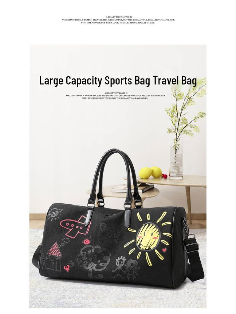 Trendy Graffiti Travel Bag: New Fashion Casual Luggage with Wet/Dry Separation for Women