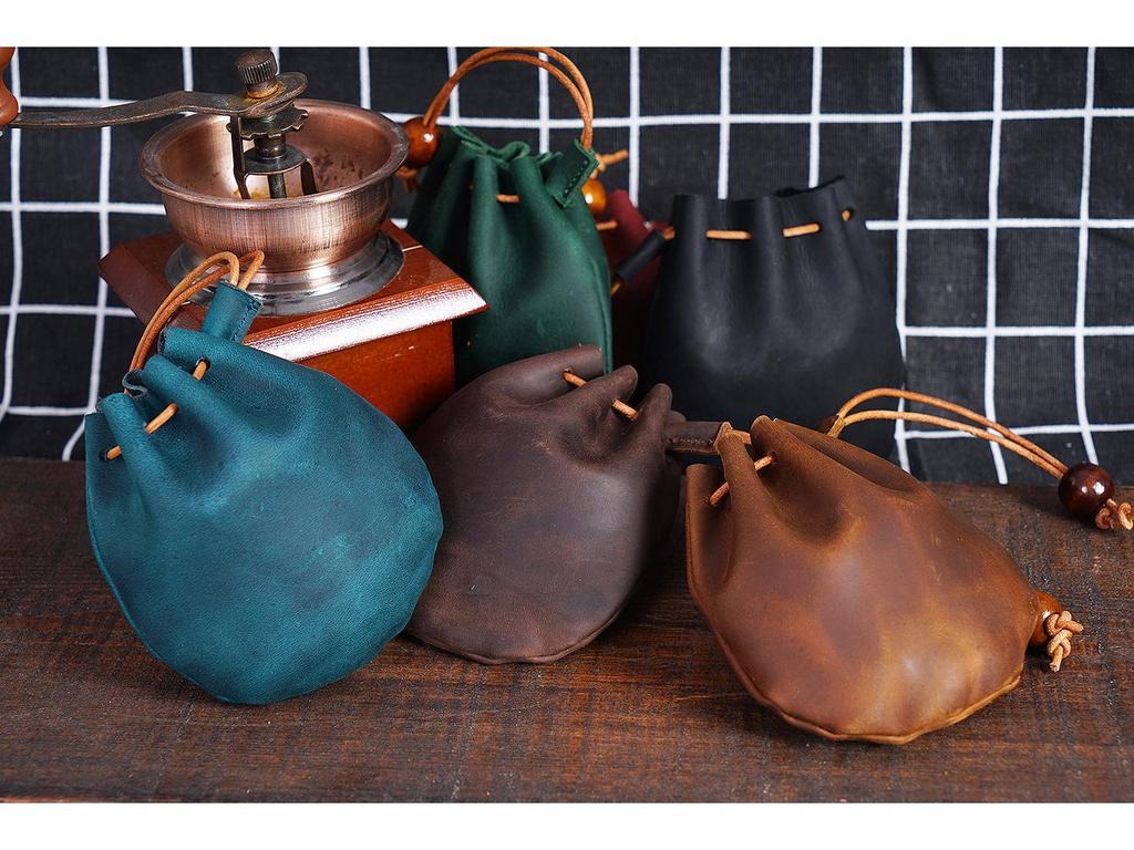 Vintage Läder Kohud Dragsko Myntväska - Liten Clutch Plånbok