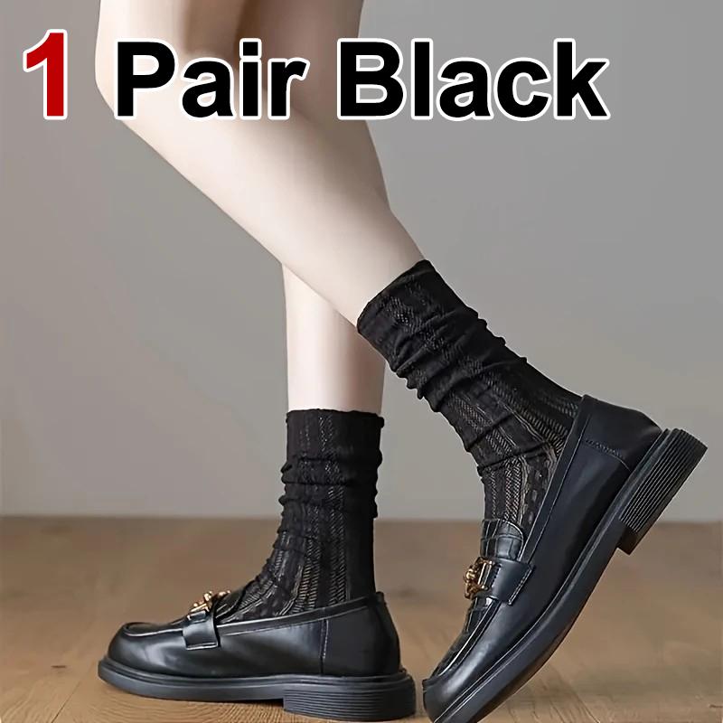 1/3 Pairs Women Knee Length Flower Bud Stockings Fashionable Hollow Out Design Summer Breathable Comfortable Casual Long Socks
