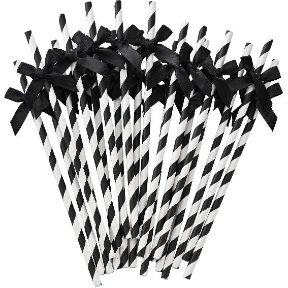 20pcs Pink Bow Straw, 7.7inch Biodegradable Cute Paper Straw, Wedding, Picnic, Birthday, Party Supplies for Juice Coffee Tea Cocktail Smoothie
