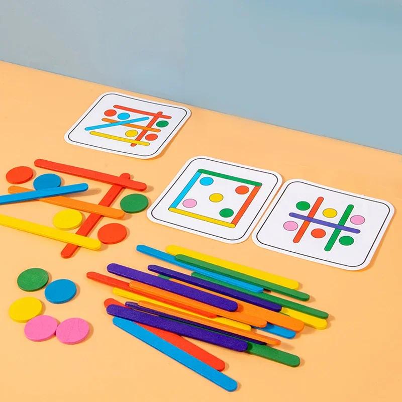 Puzzle Montessori per bambini, gioco di puzzle 3D in legno, bastoncino tangram, forma geometrica ad anello, giocattoli educativi per bambini piccoli