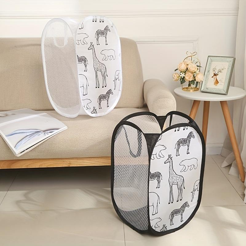 Pop-up Laundry Hamper Mesh Laundry Basket with Handles Foldable Dirty Clothes Cute Cartoon Giraffe Pattern Toy Storage Basket