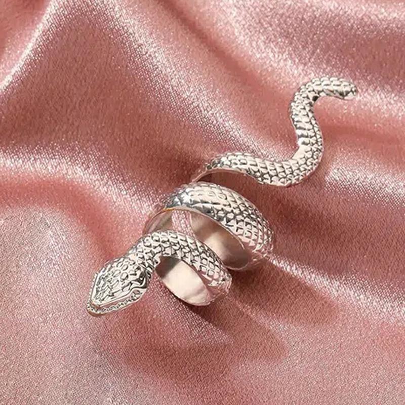 

Huitan Women Snake Rings Metallic Style Punk Hip Hop Female Finger Accessories Adjustable Finger-ring Animal Statement Zircon resizable