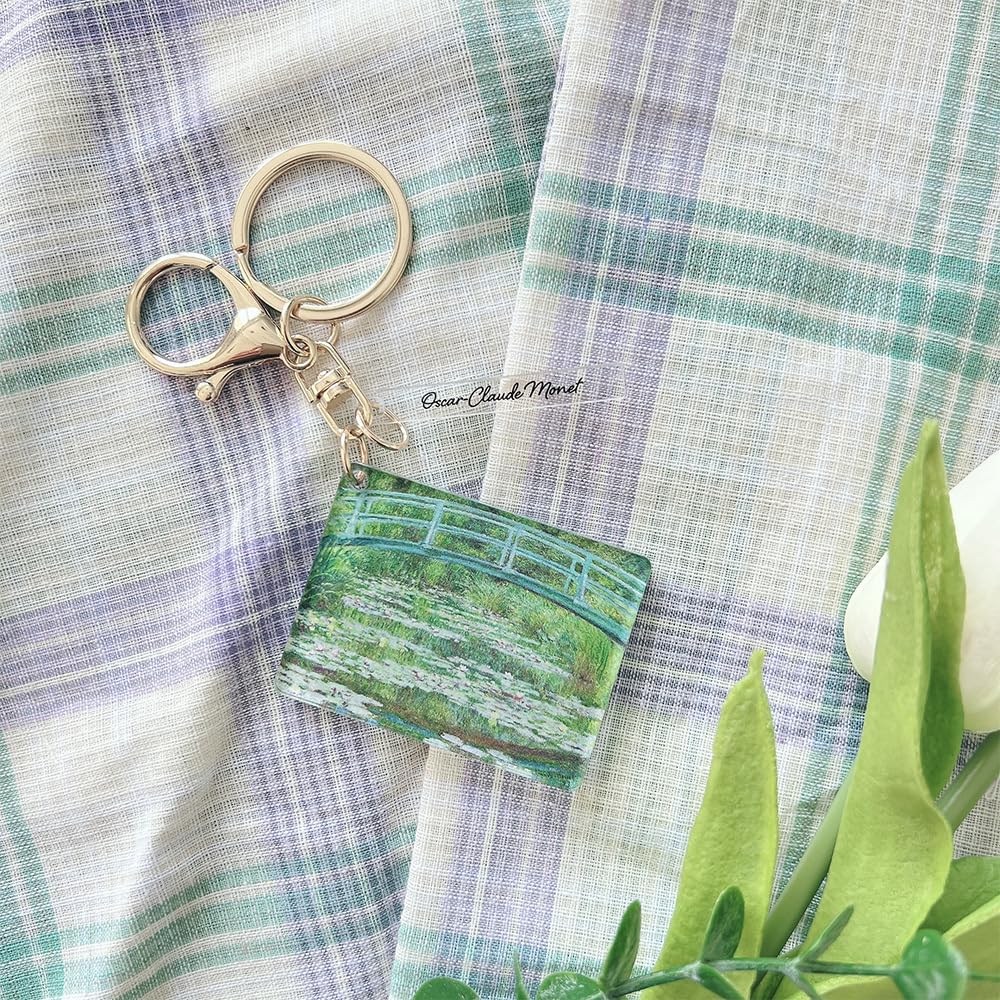 [ONLYOU] Stylish and Cute Keychain, Key Ring Charm, Ornament, Bag Charm, Simple Acrylic Mirror, Painting, Masterpiece, Illustration: Water Lilies and