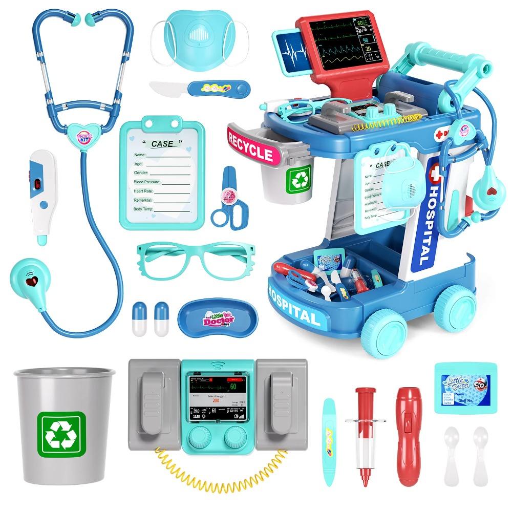 Set di Strumenti Giocattolo Simulazione Medico per Bambini per Bambine con Valigia a Rotelle per Giocare come Infermiera e Fare Iniezioni con Stetoscopio