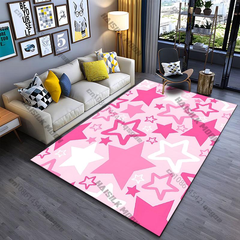 Pink and white star pattern carpet Yoga living room room decor children's crawling mat doormat area rug games mat
